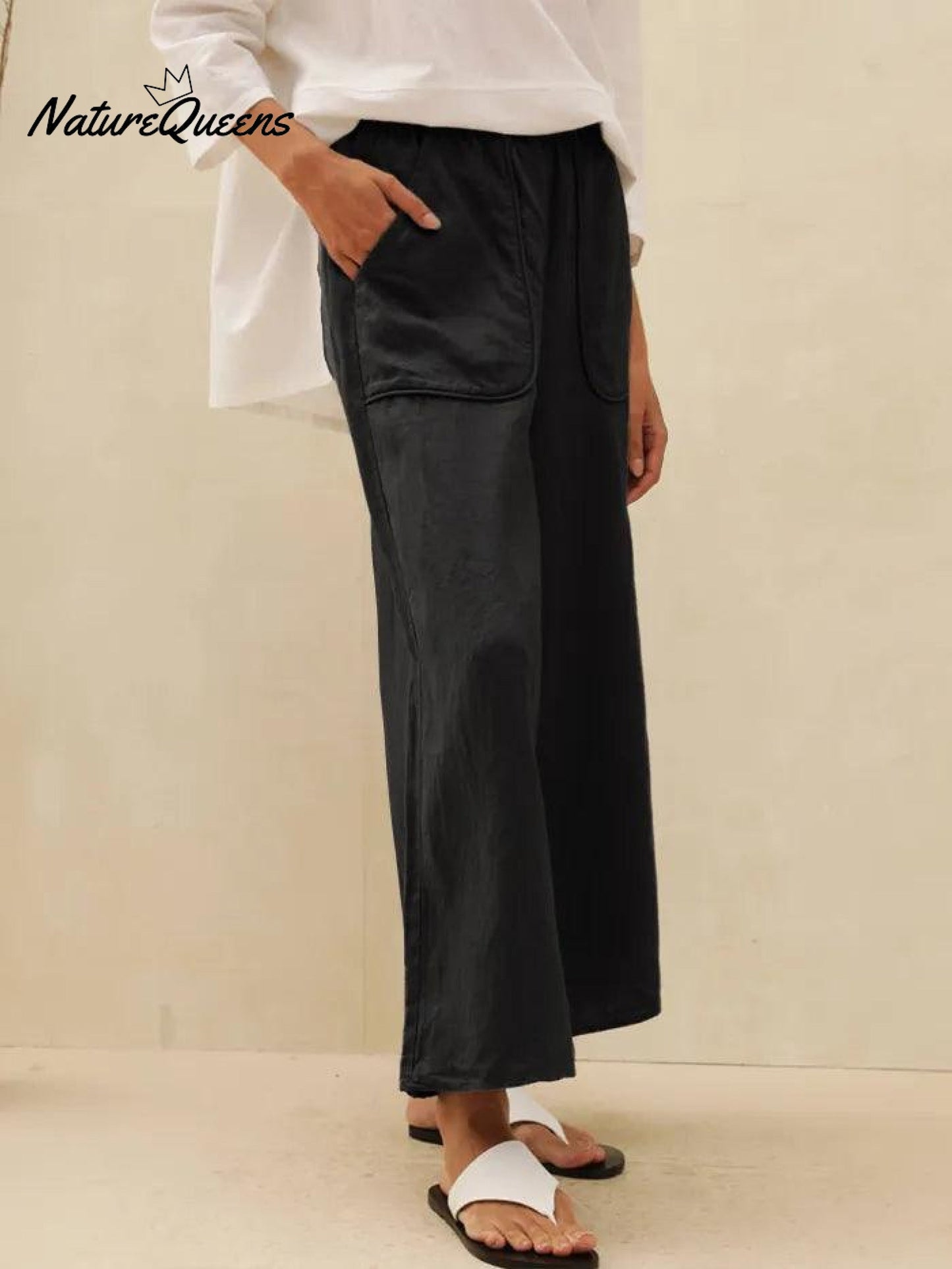 100% Linen Pocket Wide Leg Pants THALIA
