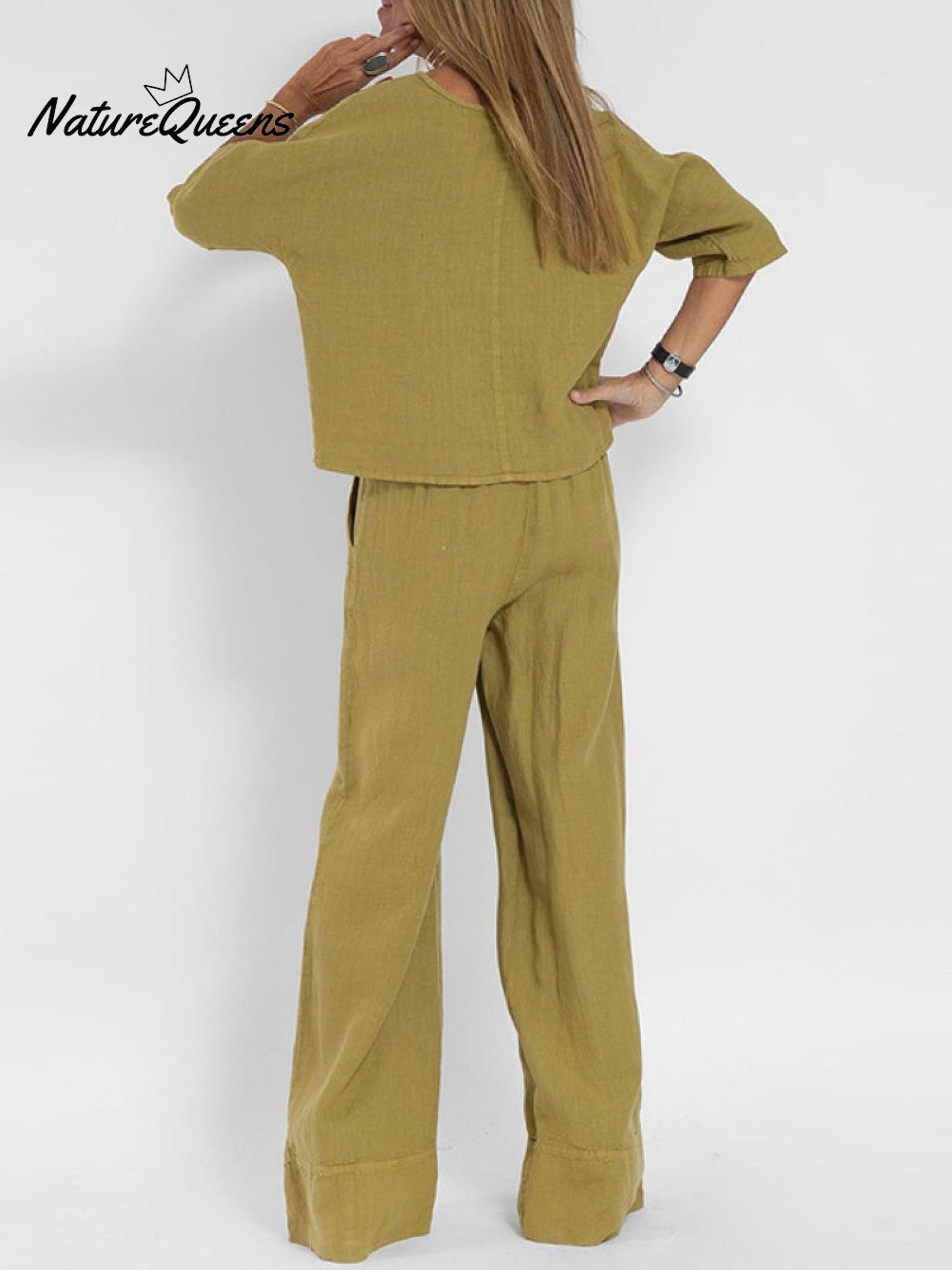 2-Piece Plus Size Casual Solid Color Short-sleeved Pants Set