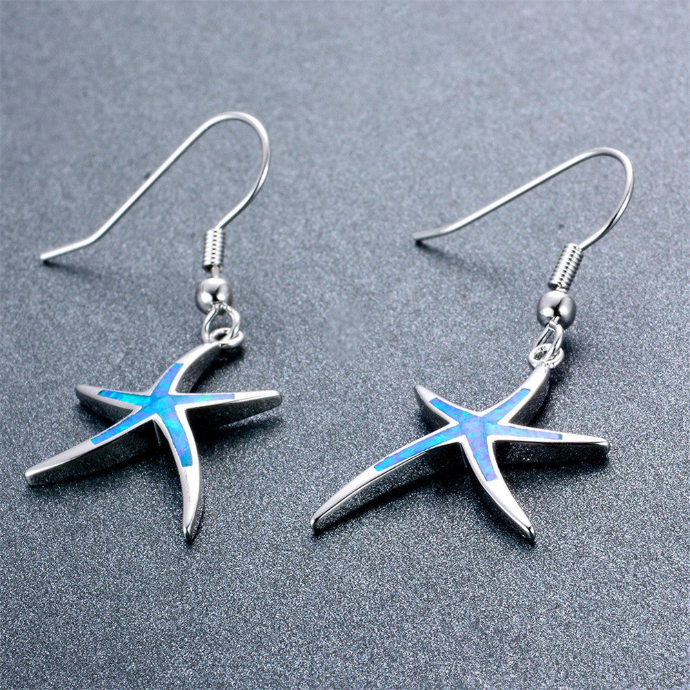 1pair Elegant Starfish Dangle Earrings, Imitation Opal Earrings, Beach Holiday Jewelry