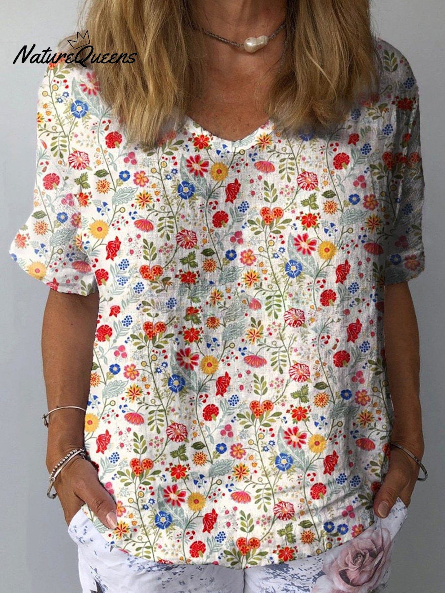 Women's Pastoral Floral Art Print Casual Cotton And Linen Shirt
