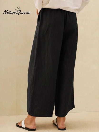 100% Linen Pocket Wide Leg Pants THALIA