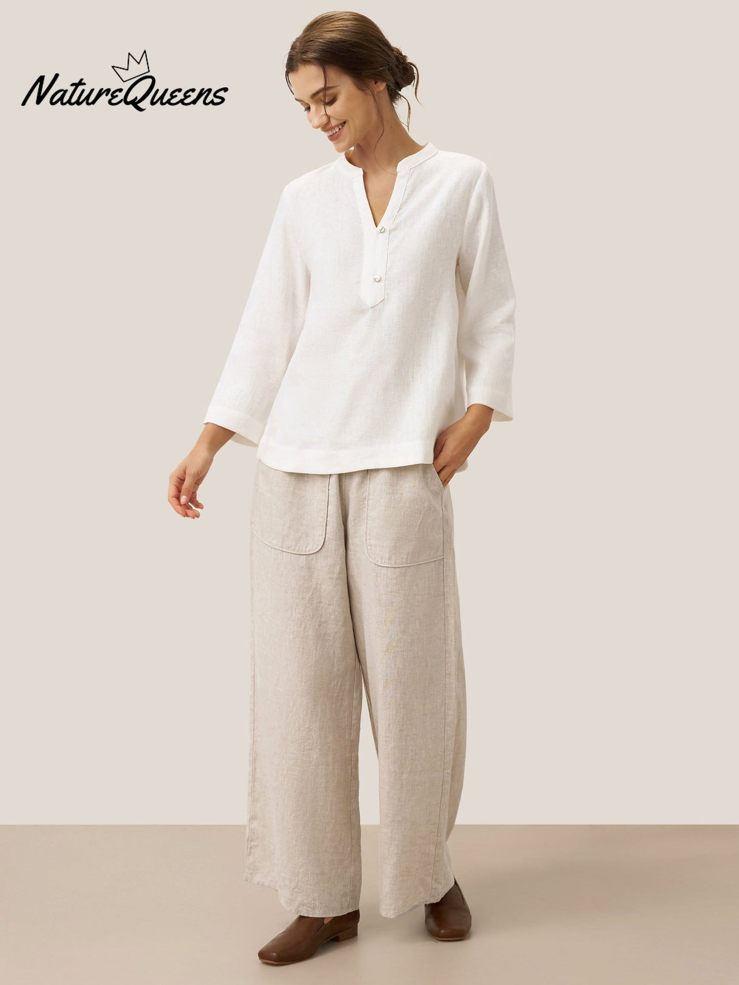 100% Linen Pocket Wide Leg Pants THALIA