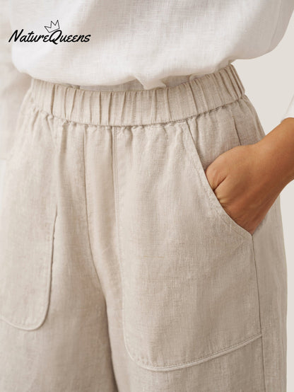 100% Linen Pocket Wide Leg Pants THALIA