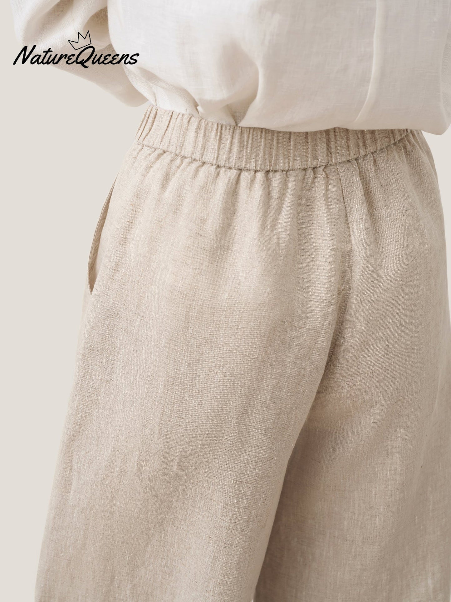 100% Linen Pocket Wide Leg Pants THALIA
