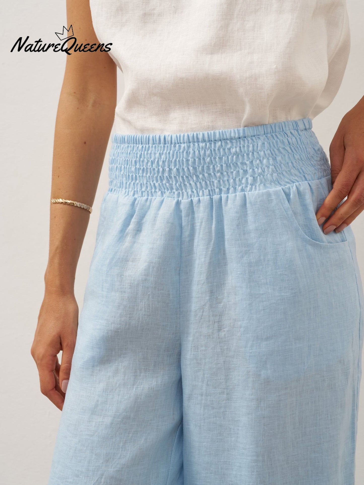 100% Linen Broad Elastic Waistband Pants TALIA