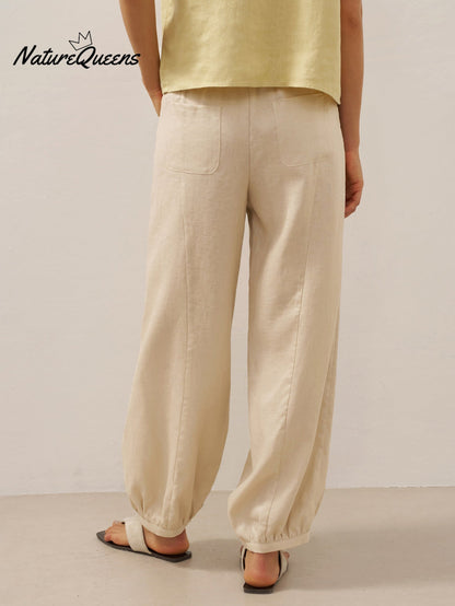 100% Linen Broad Elastic Waistband Pants TALIA