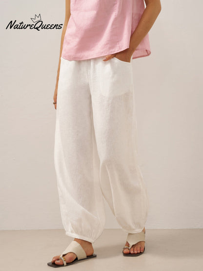 100% Linen Broad Elastic Waistband Pants TALIA