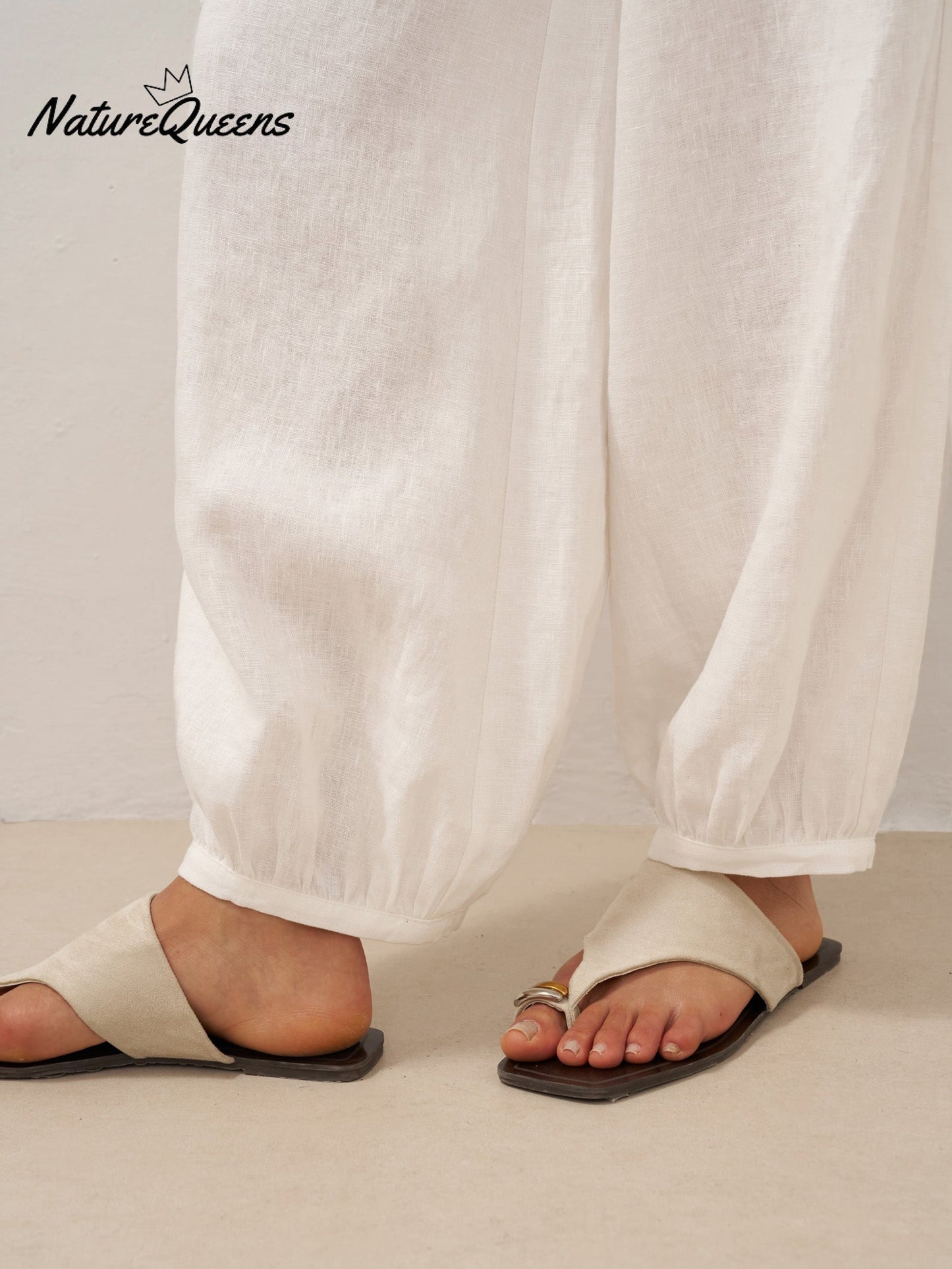 100% Linen Broad Elastic Waistband Pants TALIA