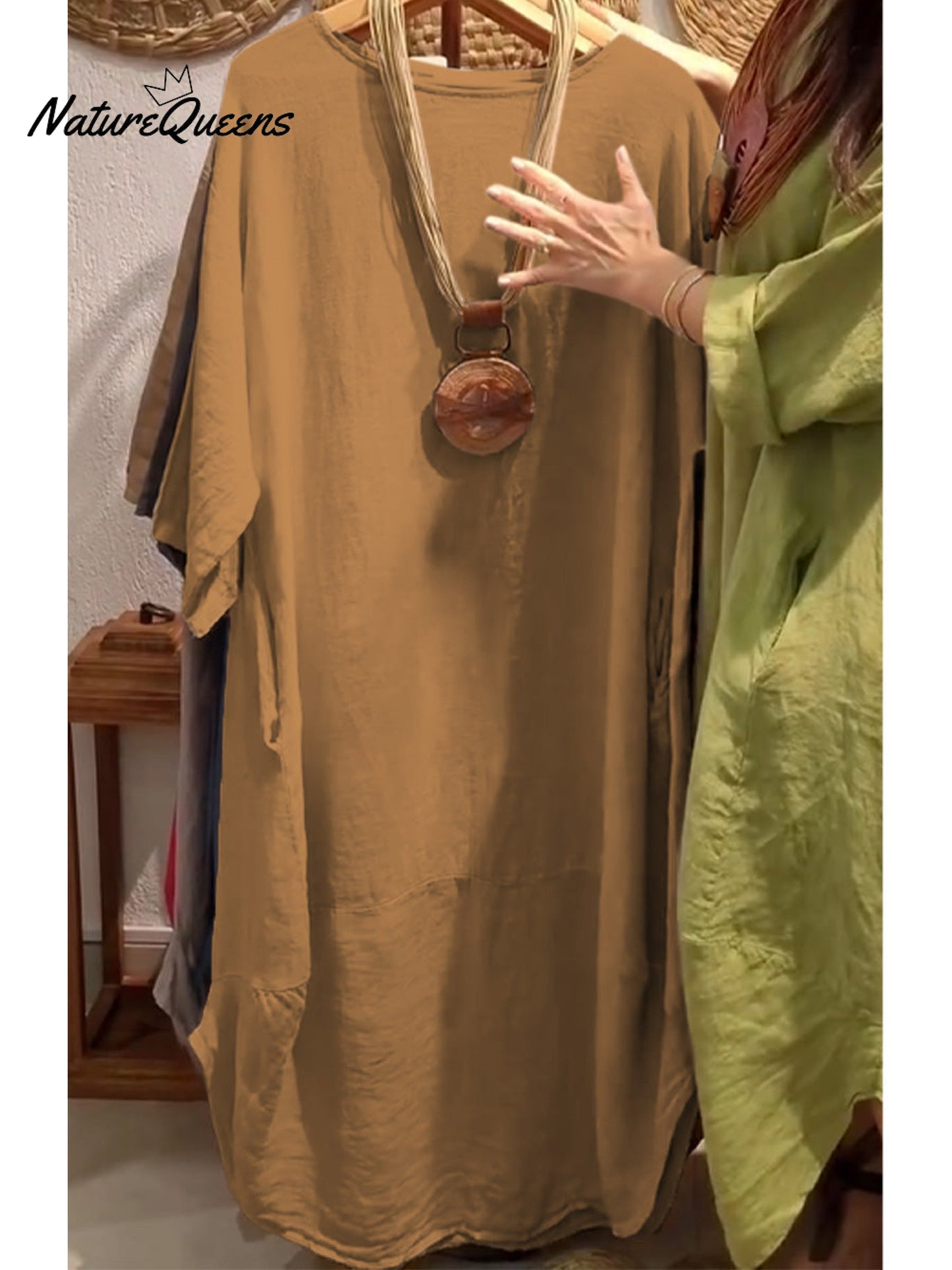 100% Linen Women's Casual Pocket Cotton and Line Dress