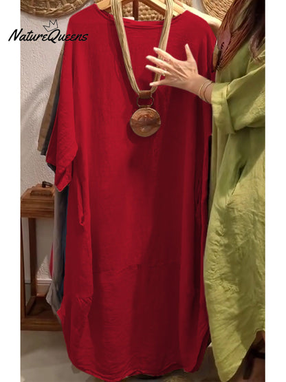 100% Linen Women's Casual Pocket Cotton and Line Dress