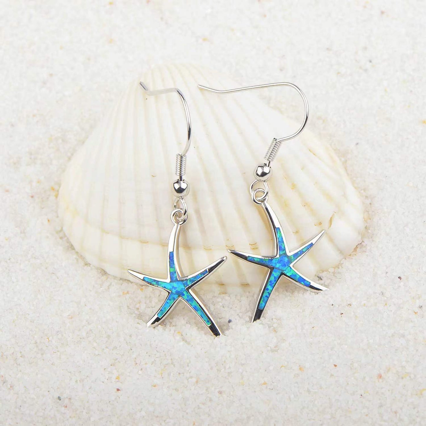 1pair Elegant Starfish Dangle Earrings, Imitation Opal Earrings, Beach Holiday Jewelry