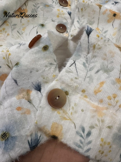 Lovely Meadows Floral Pattern Printed Buttoned Cardigan Sweater