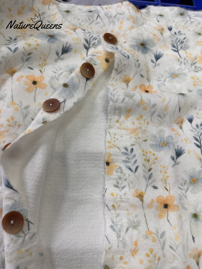 Lovely Meadows Floral Pattern Printed Buttoned Cardigan Sweater