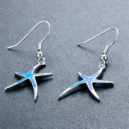 1pair Elegant Starfish Dangle Earrings, Imitation Opal Earrings, Beach Holiday Jewelry