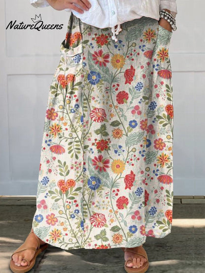 Women's  Pastoral Floral Art Print Casual Cotton And Linen Shirt