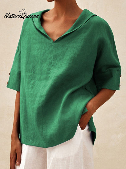 Women's Casual Linen V-neck Shirt