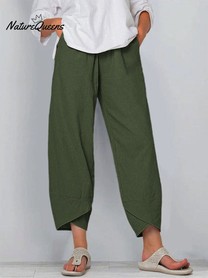 Women's Solid Color Loose Elegant Casual Simple Cotton And Linen Ninth Pants