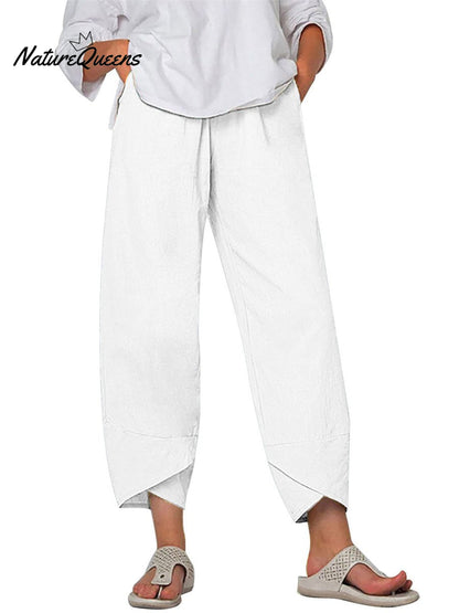 Women's Solid Color Loose Elegant Casual Simple Cotton And Linen Ninth Pants