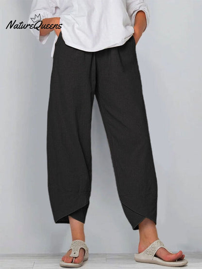Women's Solid Color Loose Elegant Casual Simple Cotton And Linen Ninth Pants