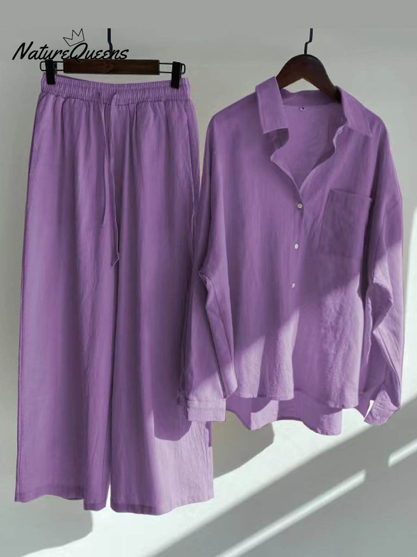 Women's Solid Color Loose Elegant High Waist Casual Cotton And Linen Suit