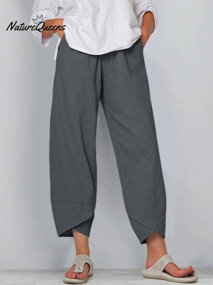 Women's Solid Color Loose Elegant Casual Simple Cotton And Linen Ninth Pants