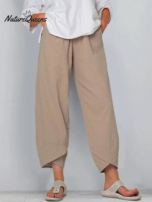 Women's Solid Color Loose Elegant Casual Simple Cotton And Linen Ninth Pants