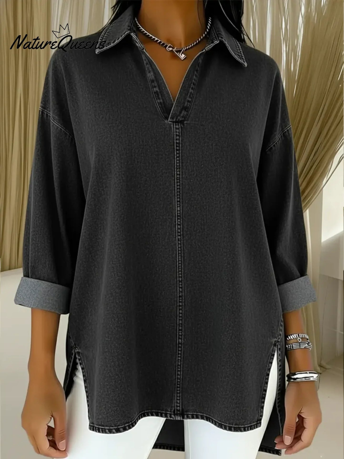 Women's Casual Washed Denim Cotton Top