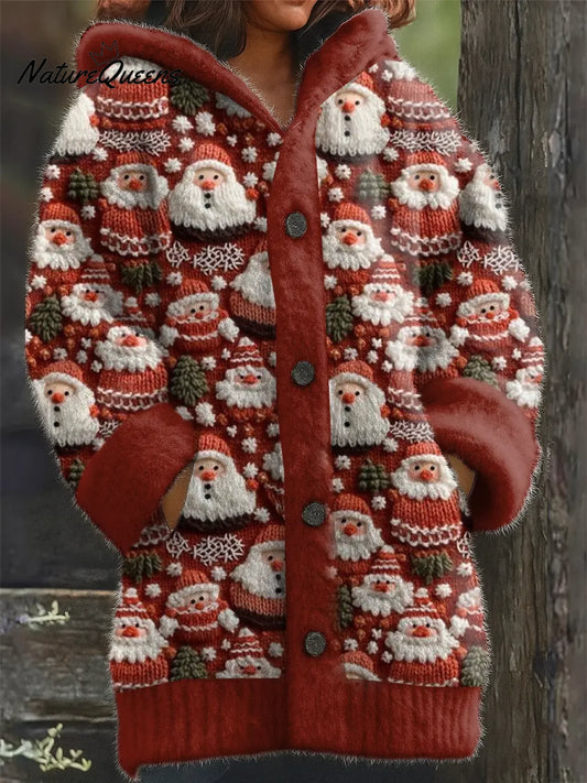 3d Santa Casual Print Knit Hoodie